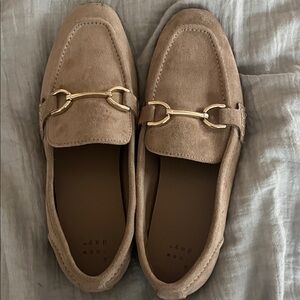 Tan Loafers with Gold Accent. Suede like material. Very gently used!